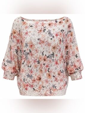 Loggia dei Tessitori Made in Italy Floral Knit Sweater 2X Oversized Lightweight